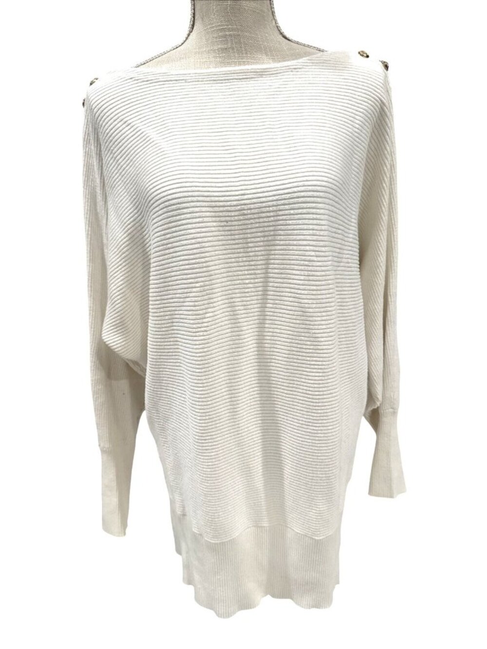 Ralph Lauren Women's Ribbed Ivory Sweater W/Gold Button Detail L